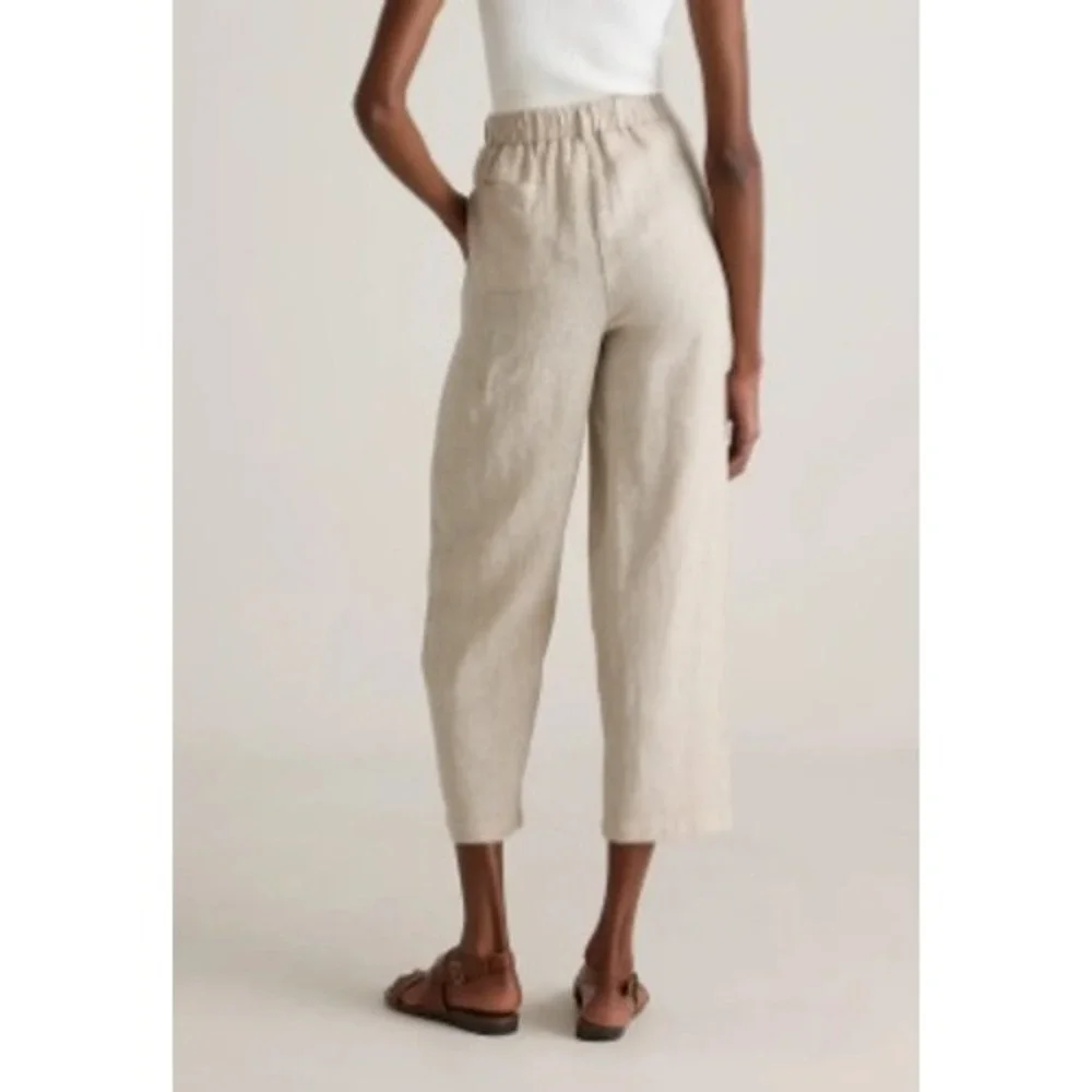 Quince Womens 100% European Linen Elastic Waist Pants Beige Sand Size Small